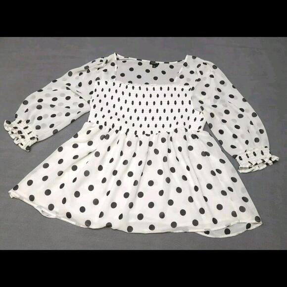 Torrid White & Black Polka Dot Babydoll Chiffon Smocked Blouse Size 2  Lined - Picture 1 of 9